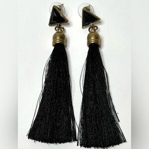 1990’s style Elegant Black and Gold Tassel Statement Earrings